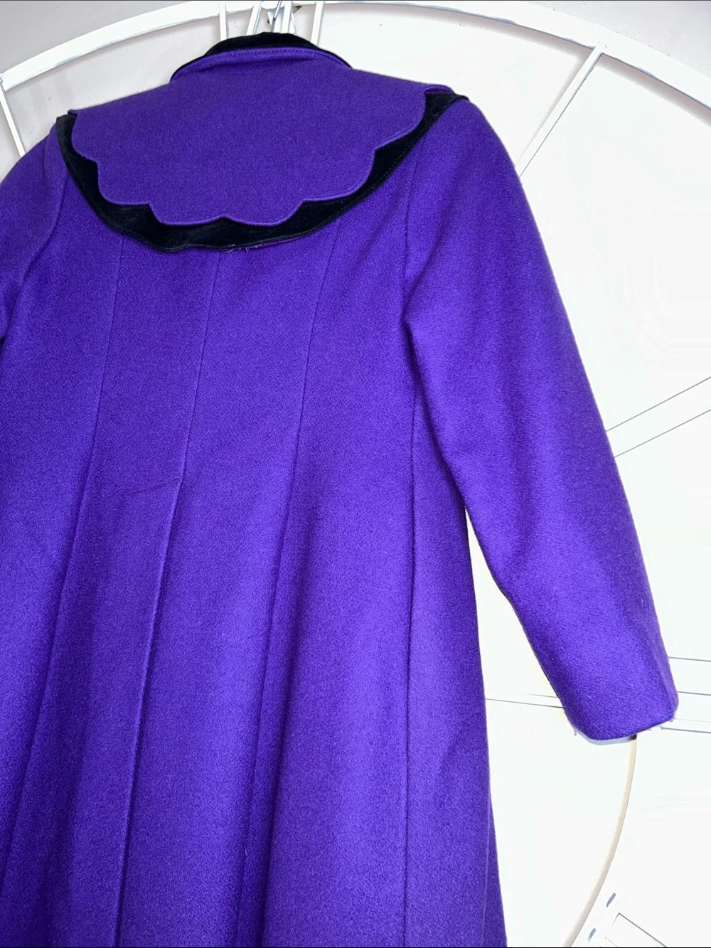 Vintage Rothschild Vibrant Purple Double-Breasted Wool Coat with Black Trim
